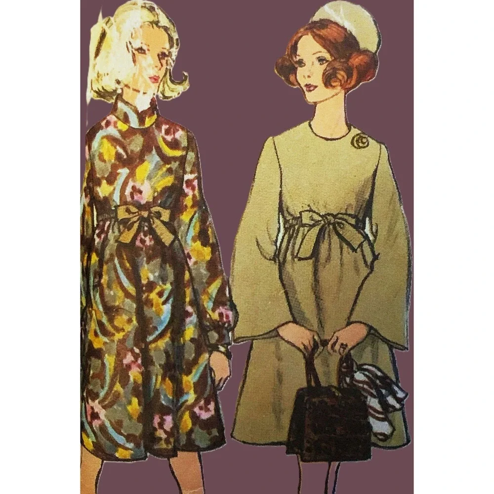 Vogue Pattern 60s Retro Empire Adj Dress Gown Wide Flared Pant EZ Maternity 34